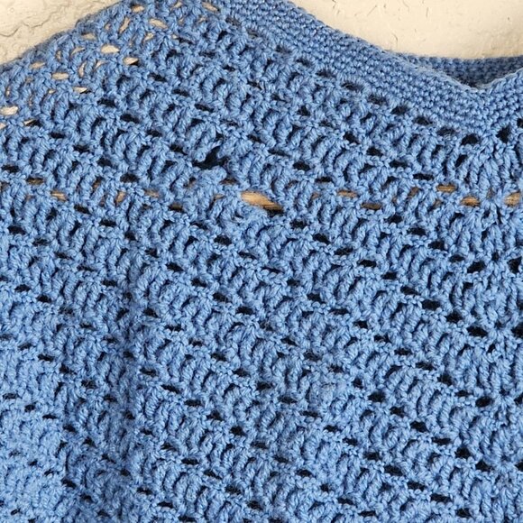 Girls Handmade Blue Crochet Shawl Fringe Floral One Size Stylish Acrylic Blend - Picture 2 of 6